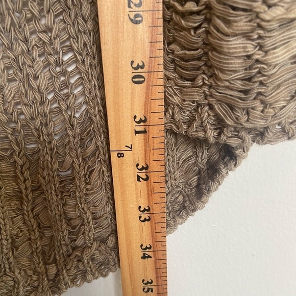 Chico's Crochet Open Knit Cardigan Size 2 US L Tan Beach Open Front Long Sleeves - Picture 7 of 9